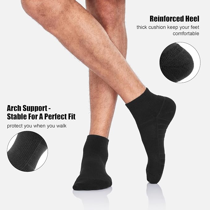 Lapulas Athletic Quarter Socks for Men Women, Cotton Mesh, Cushioned Arch Support, Non-Slip Running Ankle Design, 6 Pack