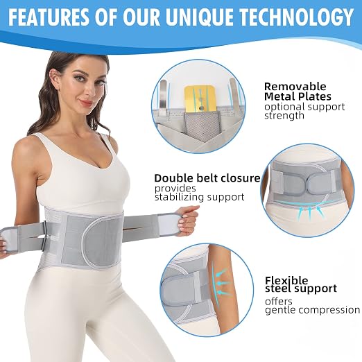 Back Brace for Lower Back Pain - Lumbar Support with Bionic Support System, Adjustable Belt for Men Women, Relieves Sciatica, Herniated Disc, Scoliosis, Posture Correction for Workout, Daily Use, Heavy Lifting (Grey, Small)