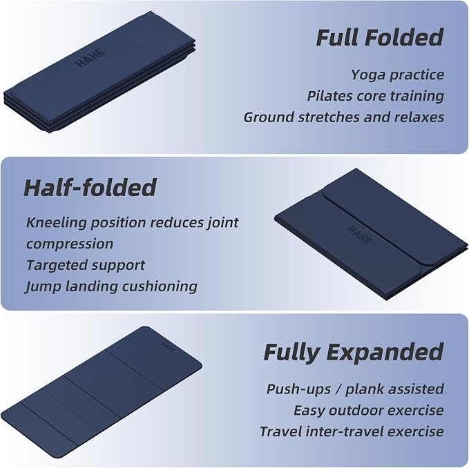 HAHE Foldable Yoga Mat 74"Lx32"Wx1/3"Thick, Folding Exercise Mats | Non-slip Wide Pilates Mats for Home Workout/Travel, Portable Yoga Mat Thick for Yoga/Pilates/Camping/Floor Exercises