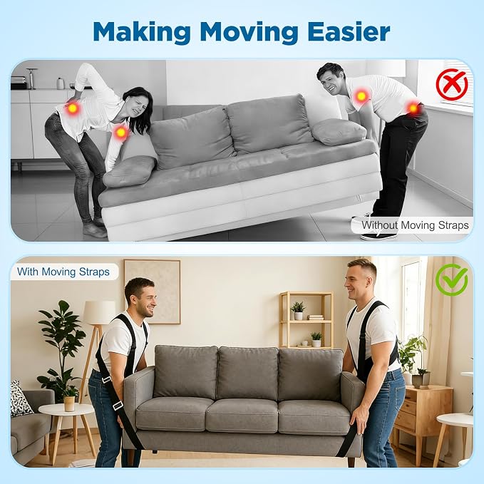 NOCOEX Moving Straps 2-Person for Lifting - Shoulder Lifting and Moving System with Back Support for Movers Easily & Safely Carry Furniture Appliance Mattresses Heavy Object Up to 880 lbs Like a Pro