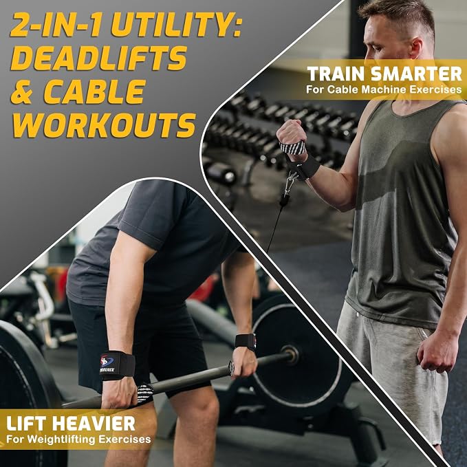 2 in 1 Non-Slip Weightlifting Wrist Strap with Double Triangle Rings | Gym Cuffs with Neoprene Padded for Weightlifting Weight Lifting, Cable Machine, Deadlift, Pull-Ups, Workout Powerlifting