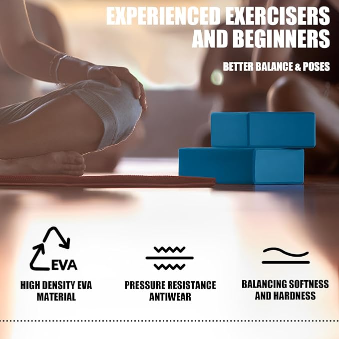 Septo 2 Pcs Yoga Blocks, 9x6x3 Inch Foam Blocks for Pilates | High density EVA foam Yoga Props lightweight non-slip surface for meditation stretching balance training