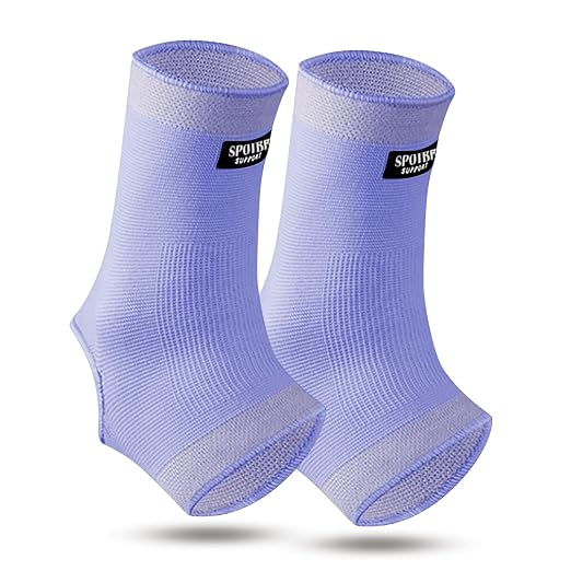 SPOTBRACE Ankle Brace Compression Sleeve, Ankle Support For Women Men 2Pack | Elastic, Open Heel, Purple, Breathable, Thin, Soft, Foot Compression Sock Wrap for Swelling, Plantar Fasciitis, Sprain, L