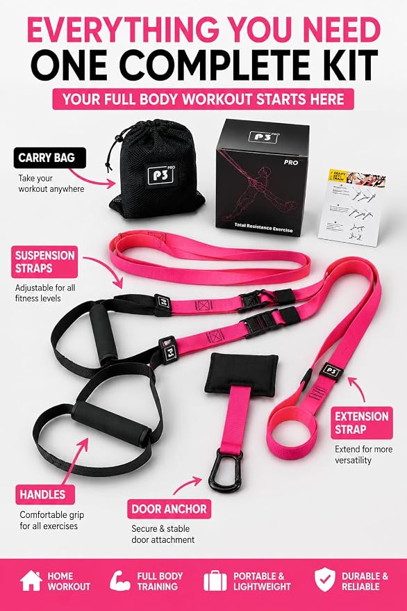 Home Resistance Training Kit with Handles & Door Anchor, Suspension Trainer System for Full Body Workout, Adjustable Bodyweight Resistance Bands for Home Gym, Strength Training & Core Fitness