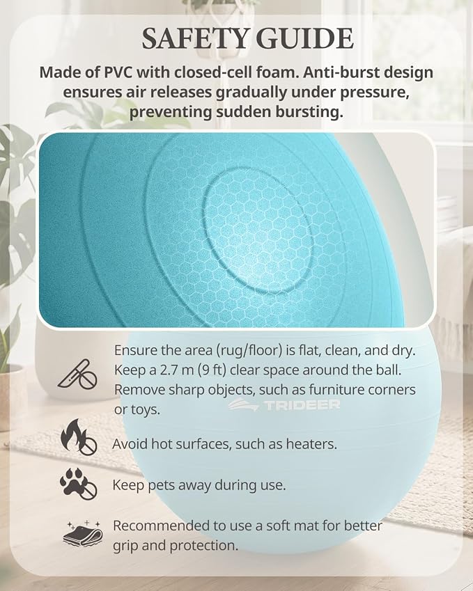 Trideer Yoga Ball for Exercise, Pilates, Core & Balance Training, Stability Ball for Pregnancy & Birthing Prep, Physical Therapy, Daily Stretching, Office Chair for Active Sitting, Quick Pump Included