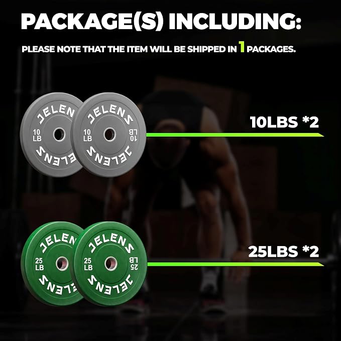 JELENS Olympic Barbell Weight Plates Set, 2-Inch Black/Colored Rubber Bumper Plate Weight Set for Strength Training and Weightlifting, Multiple Options
