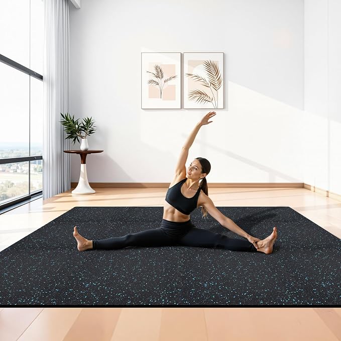 VEVOR 0.56Inch 96sq.ft 24 Tiles Gym Flooring for Home Gym, Rubber Top with High Density EVA Foam, 24 x 24In Gym Floor Exercise Equipment Mats, Interlocking Gym Mats, Puzzle Workout Mats, Black & Blue | Rubber Top with High Density EVA Foam, Lightweight...