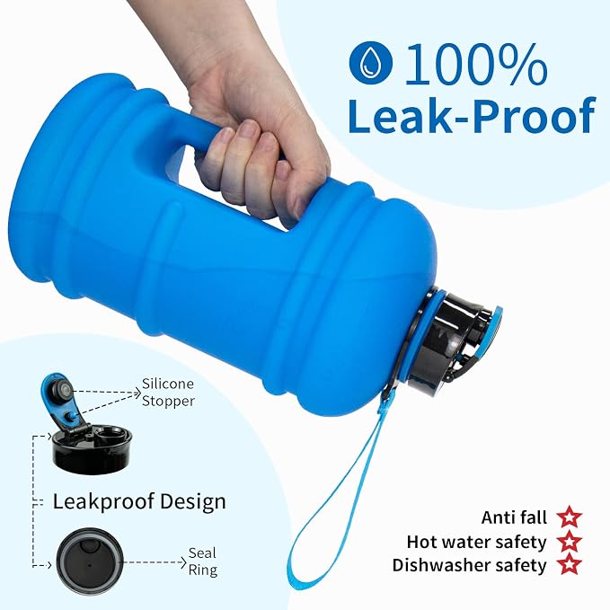TOOFEEL 2 Liter Water Bottles - Half Gallon BPA Free - Ideal for Gym, Reusable Large Water Bottle with Measurements Marked - 74 oz Matte Blue