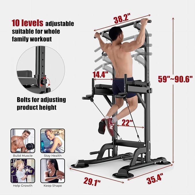 Tappio Power Tower Pull Up Bar for Home Gym, Multi Functional Pull Up Bar Stand Dip Bar Station, Adjustable Height Workout Dip Station Strength Training Fitness Equipment