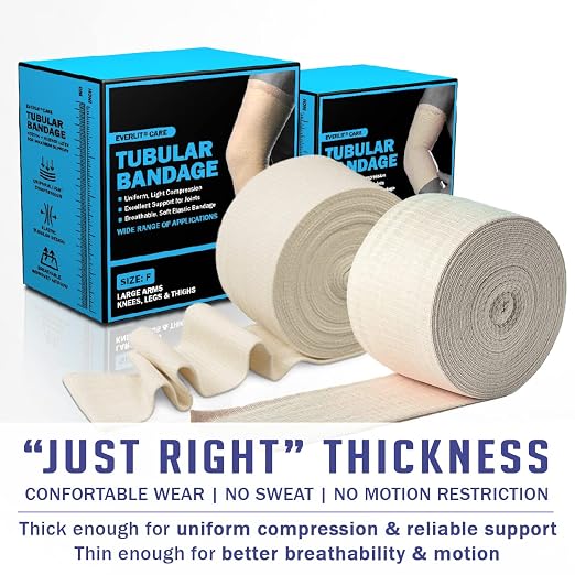 EVERLIT Elasticated Tubular Support Bandage | Stockinette Tubing for Large Arm, Knees, Legs | Light to Moderate Compression Bandage Roll For Tissue Support (Size G+ | 5" x 11 yd)