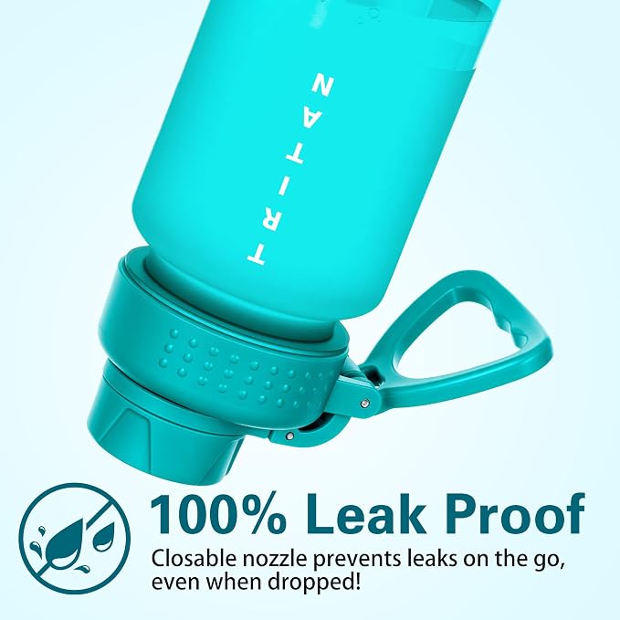 OLDLEY 32oz Water Bottle with Handle, BPA-Free Tritan Reusable Sports Water Bottle with Leak-Proof Dust Lid, Wide Mouth, Cup Holder Friendly, Half Frosted Clear Bottle for Gym, Travel, Work,Aqua Blue