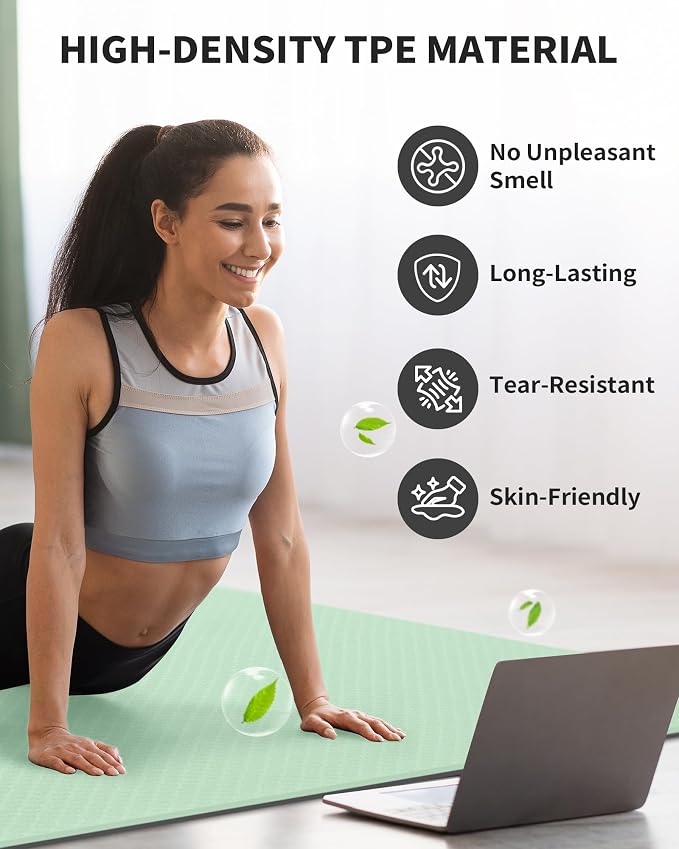 CAMBIVO 72''x48'' Large Yoga Mat, Extra Thick TPE Workout Mat | extra large exercise mat, non-slip TPE cushioning for joint relief, pilates stretching, apartment noise dampening