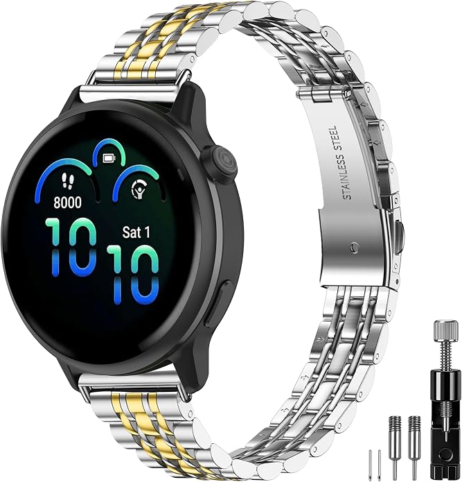 20mm Slim Metal Compatible with Garmin Vivoactive 6 Watch Band/5/3/3 Music/Venu/Venu Sq 2/Venu 2 Plus,Stainless Steel Elegant Thin Strap Chain for Forerunner 55/165/245/645/570 42mm Women Men