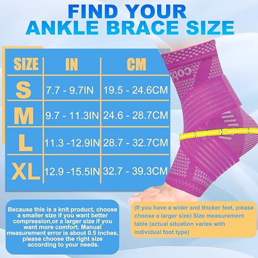LISEPWU Copper Ankle Brace with Adjustable Compression Bandage, Ankle Support Compression Sleeve for Men & Women, for Foot Pain, Sprained Recovery, Achilles Tendonitis, Sports Protection(Magenta M)