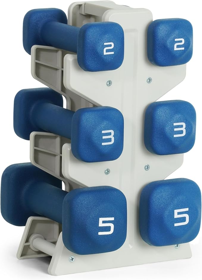 Tone Fitness Neoprene Dumbbell Set with Storage Rack – Non-Slip, Anti-Roll Hand Weights for Home Gym Workouts | 20 lb, 32 lb, 50 lb, 60 lb & 100 lb Options