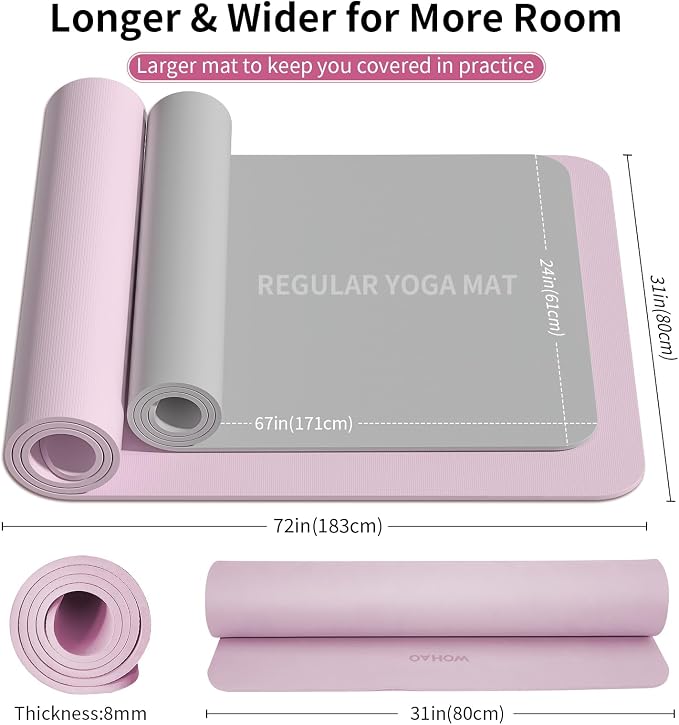 Extra Wide & Thick 8mm Yoga Mat, 72"x31.5" | Large Non Slip Exercise Mat, Premium POE Material, Superior Cushioning & Stability, With Strap for Home Gym, Pilates