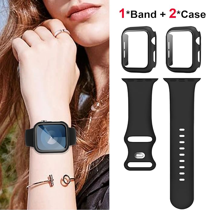 Sport Band and Case for Apple Watch Band 40mm 44mm 46mm 42mm 41mm 45mm 38mm iWatch Bands for Women/Men,Silicone Waterproof Strap with Cover Combo for Apple Watch Series 11 10 9 8 7 6 5 4 SE Ultra/2 3