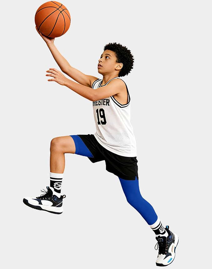 MIVEI One Leg Compression Tights Youth Boys Basketball Leg Sleeve | Kids Compression Pants Girls' Single Leg Tights 3/4 Leggings for Baseball Softball Soccer Running Football, Sports Base Layer