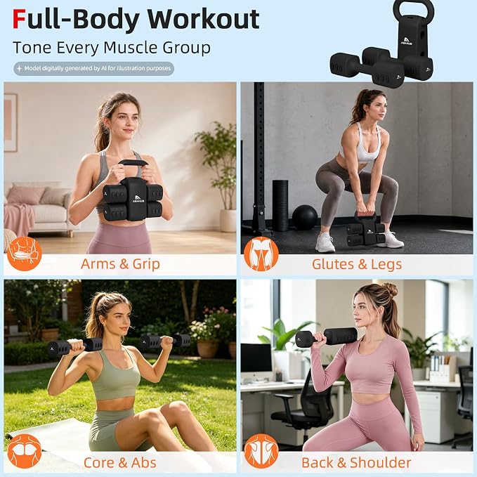 Abahub 2 in 1 Kettlebell & Dumbbell Set, Adjustable Dumbbell for Home Gym | Dumbbell with Kettlebell Converter Set of 2, Full Body Workout Kettlebell for Women