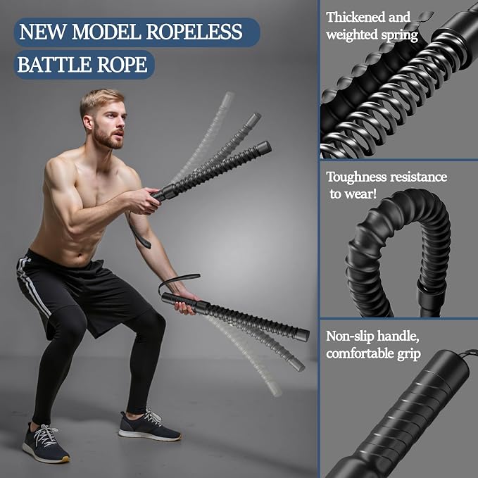 Ropeless Battle Ropes for Exercise Workout Rope, Portable Workout for Home Gym, Exercise Battle Ropes for HIIT Workouts, Low-Impact Cardio Training (2 Ropes with Gloves)