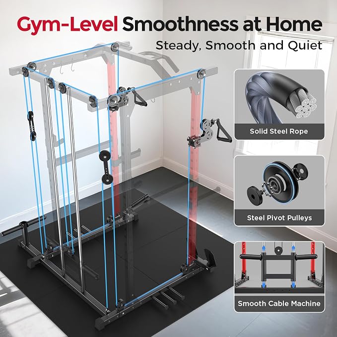 ARMAC Power Cage,1500lbs Multi-Function Power Rack with Adjustable Cable Crossover System and More Training Attachment, Weight Cage for Home Gym