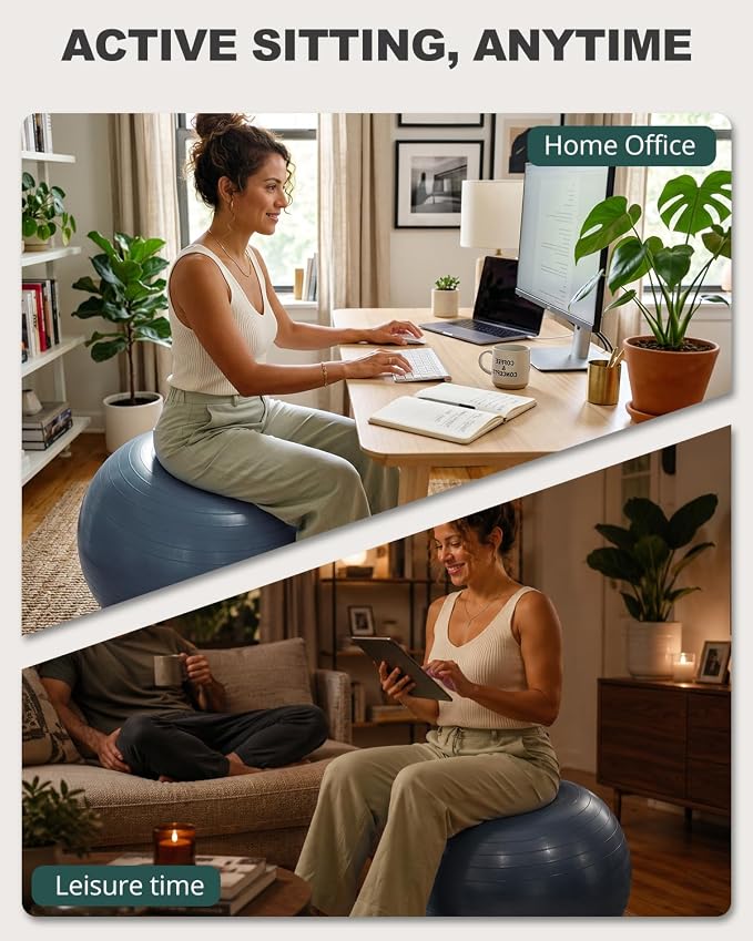 Trideer Yoga Ball for Exercise, Pilates, Core & Balance Training, Stability Ball for Pregnancy & Birthing Prep, Physical Therapy, Daily Stretching, Office Chair for Active Sitting, Quick Pump Included
