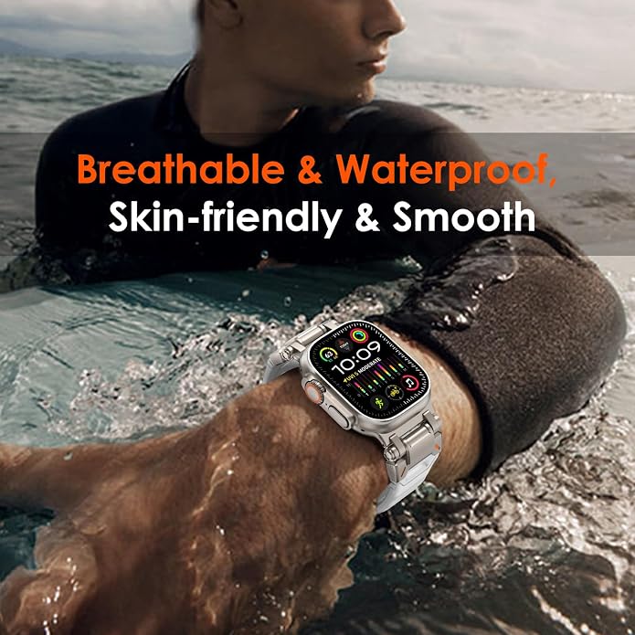 WINGLE FKM Rubber Bands for Apple Watch Band Ultra 3/2/1 Band Ultra 49mm Series 11 10 46mm 45mm 44mm 42mm SE 3/2/1 9 8 7 6 5 4 3 Men, Military Rugged Metal Connector Silicone Apple iWatch Sport Bands
