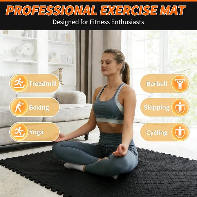 Gym Flooring for Home Gym, 18 PCS Anti-Slip Interlocking Foam Floor Tiles, 12.6"x12.6"x0.4" EVA Exercise Mats, Puzzle Floor Mat For Workout, Yoga, Kids Play Area, Treadmill, Garage