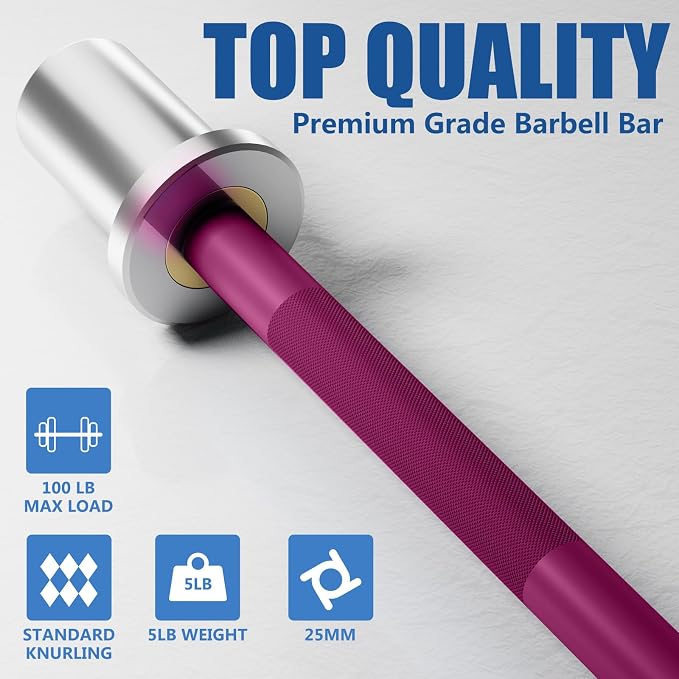EVERYMATE 5LB Mini Barbell Bar Beginner Women Kid Barbell Total Body Workout Weighted Bar,for Strength Training, for Youth Children New Weightlifting