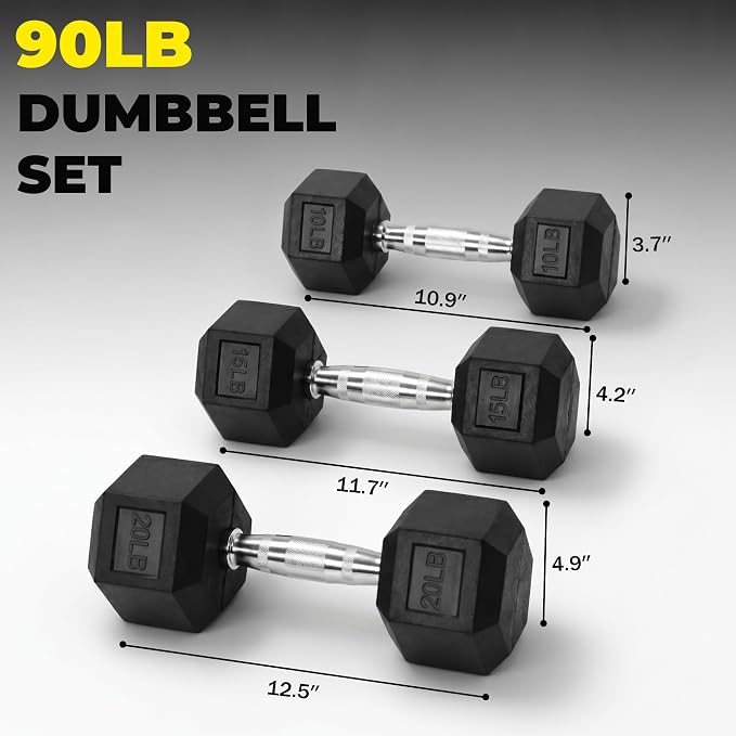 Hulkfit 60-550 lb Dumbbell Set, Rubber Coated Hex Dumbbells, Weights Dumbbells Set for Home Gym Training, Hand Weights for Women & Men