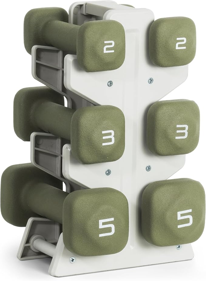 Tone Fitness Neoprene Dumbbell Set with Storage Rack – Non-Slip, Anti-Roll Hand Weights for Home Gym Workouts | 20 lb, 32 lb, 50 lb, 60 lb & 100 lb Options