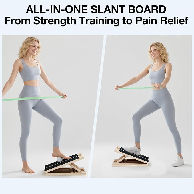 TEMI Slant Board for Calf-Stretching - Wooden Incline Wedge Stretcher for Squats, Foot & Ankle Mobility, Portable Fitness Equipment, Stretch & Rehab Kit