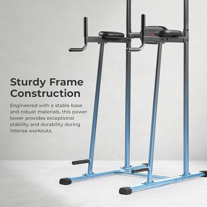 Sunny Health & Fitness Power Tower and Dip Station for Home Training | Multi-Function Strength Training, Pull-Up And Dip Stations, Padded Grips, Sturdy Frames, Captain's Chair