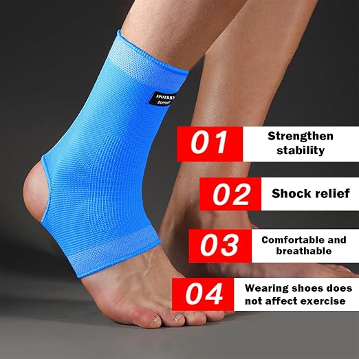 SPOTBRACE Ankle Brace Compression Sleeve, Ankle Support For Women Men 2Pack | Elastic, Open Heel, Blue, Breathable, Thin, Soft, Foot Compression Sock Wrap for Swelling, Plantar Fasciitis, Sprain, Size L