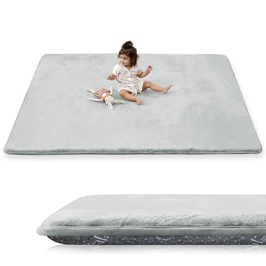 1.5" Thick Baby Play Mat for Floor 39x59 Soft Foam Mats, Light Grey | Memory Mat for Baby to Play, Waterproof Easy Care with Non-Slip Tummy Time Play Mat for Nursery Playroom Classroom