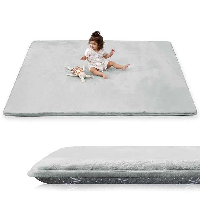1.5" Thick Baby Play Mat for Floor 79x118 Soft Foam Mats Light Grey | Memory Mat for Baby to Play, Waterproof Easy Care with Non-Slip Tummy Time Play Mat for Nursery Playroom Classroom
