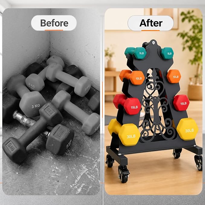 4-Tier Dumbbell Rack, A-Frame Portable Weight Storage Organizer with Wheels for Home Gym Storage Stand and Women's Dumbbell Set (Dumbbell Rack Only)