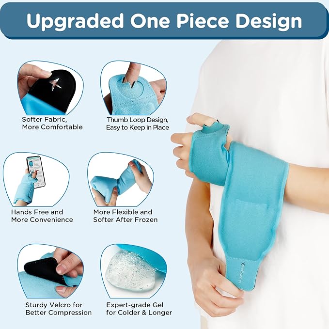 Comfytemp Wrist Ice Pack Wrap for Carpal Tunnel Relief, FSA Approved HSA | Hand Ice Pack, Wrist Brace for Pain Relief, Gel Ice Packs for Injuries Reusable, Hot Cold Compression Glove for Tendonitis