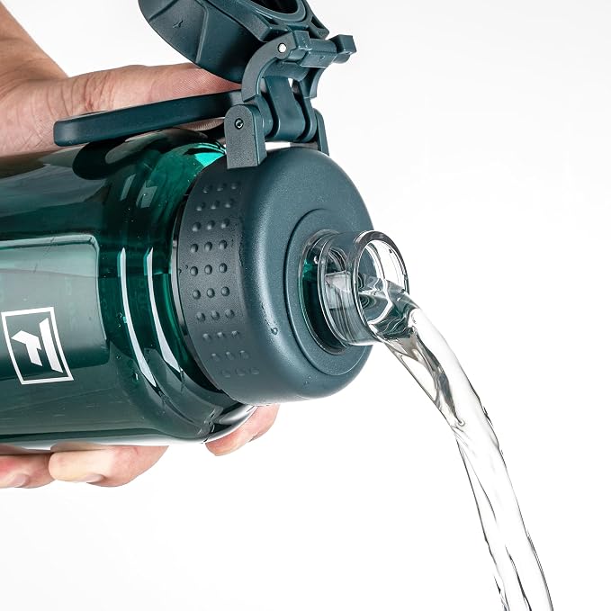 Fanhaw 32 oz Clear BPA-Free Tritan Water Bottle with Fast-Flow Spout Lid, BPA-Free & Leak-Proof Wide-Mouth Reusable Bottle for Gym, School & Office, Back to School Essentials (Dark Green)