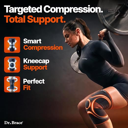 DR. BRACE Elite Compression Knee Brace for Women & Men, (2-Pack) Knee Support Compression Sleeve, Workout Sports Knee Braces for Meniscus Tear, ACL & Arthritis Pain Relief - Check Size Guide Video (Mars, Small)