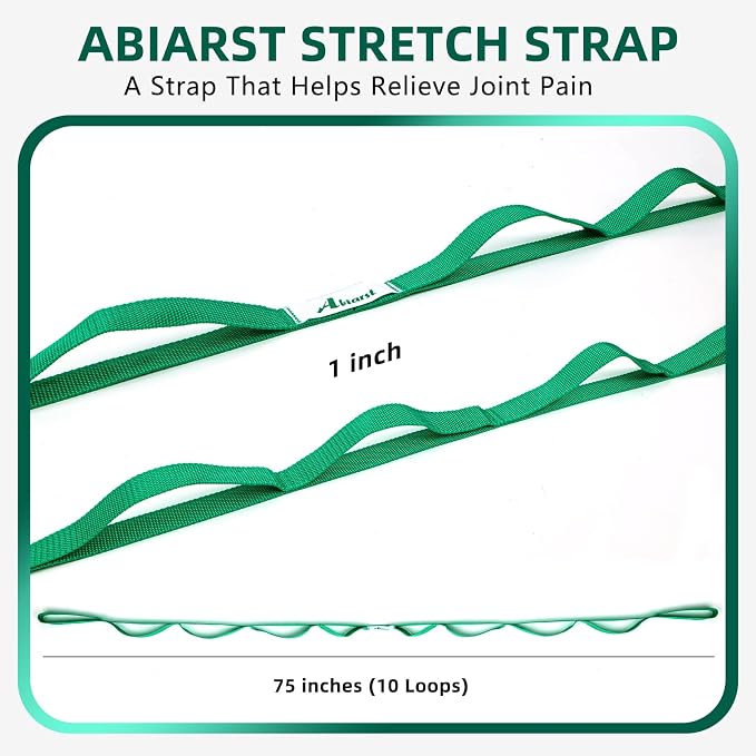 Abiarst Stretching Strap Yoga Straps for Physical Therapy, 10 Loops Non-Elastic Stretch Band for Pilates, Flexibility, Exercise and Gymnastics