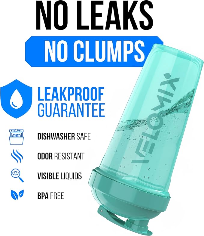 VELOMIX 2 Pack 28oz Protein Shaker Bottle, Black/Turquoise | 2x Wire Whisk, Leak Proof Shaker Cups for Protein Shakes, Stackable, Dishwasher safe, BPA free, Pre Workout and Fitness ready
