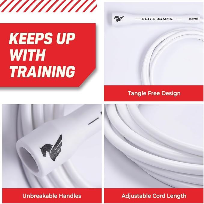 Elite Jumps 6mm PVC Jump Rope, Adjustable Skipping Rope | Non-kinking PVC cord. Unbreakable handles. Smooth rotation. For cardio and boxing.
