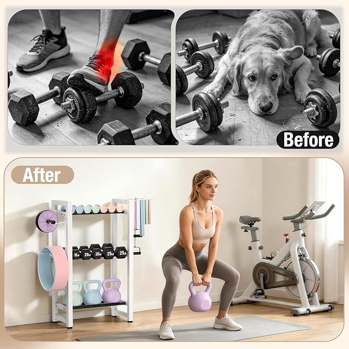 Small Dumbbell Rack，Heavy Duty Adjustable Dumbbell Weight Rack with Side Hooks,Gym Equipment Weight Set holderfor Dumbbell,Kettlebells Rack, Other Gym Accessories