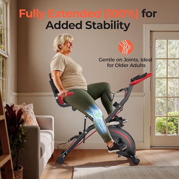 Pleny Folding Exercise Bike, 5 IN 1 Stationary Bikes for Home 6.6 LBS Flywheel, 330LB Weight Capacity Back Support Cushion Indoor Workout Cycling Bike for Home Gym