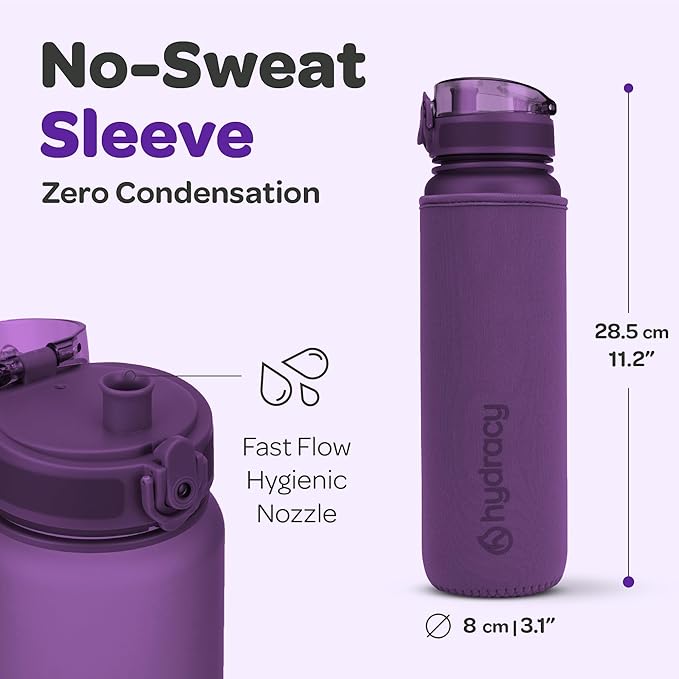 Hydracy Water Bottle with Time Marker -Large 32 oz BPA Free Water Bottle & No Sweat Sleeve -Leak Proof Gym Bottle with Fruit Infuser Strainer & Times to Drink -Ideal Gift for Fitness Sports & Outdoors | BPA-Free Tritan, Leakproof Flip-Top Lid,No-Sweat ...