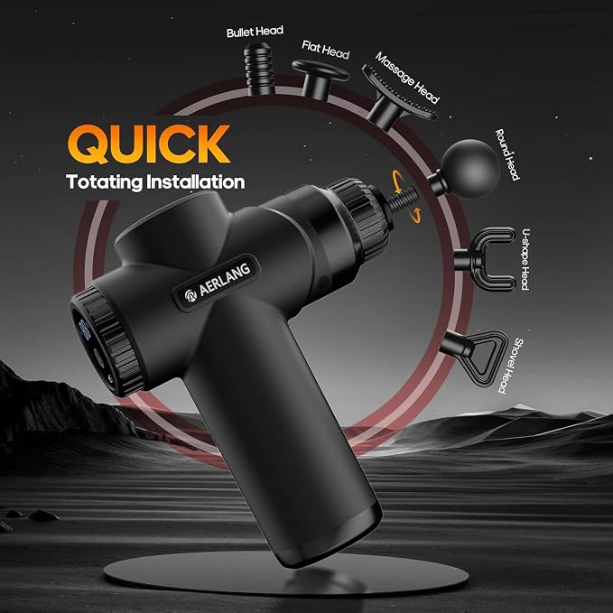 AERLANG Mini Massage Gun Portable Deep Tissue Percussion Muscle Massager | Handheld travel Massage Gun with 6 Heads 10 Speeds for Back Shoulder Leg pain relief Comes with a Carrying Case LED Display