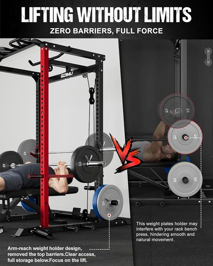 C1-V4 Power Cage, 2000LBS Squat Rack with LAT Pulldown, Multi-Function Weight Cage Strength Training Machine, Workout Cage with More Attachments for Home Gym Garage