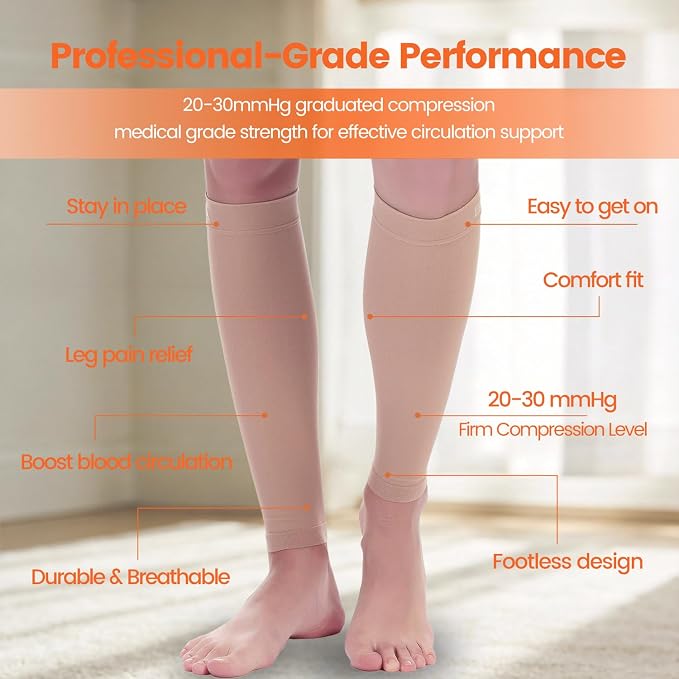 BSERA Calf Compression Sleeve Women, 2 Pairs 20-30mmHg Footless Compression Socks for Swelling Shin Splints Varicose Veins