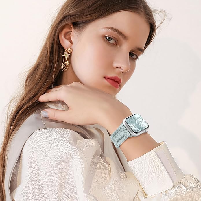 4 Pack Braided Stretchy Bands Compatible with Apple Watch 40mm 41mm 38mm 42mm 44mm 45mm 46mm 49mm Women Men, Breathable Nylon Elastic Daily Use Straps for iWatch Series 11/10 9 8 7 6 5 4 3 SE/Ultra 2